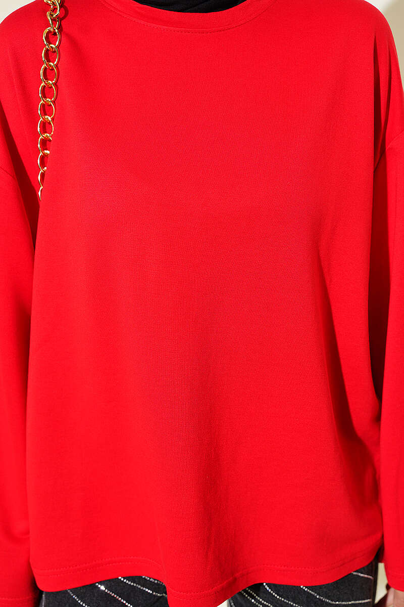 Basic Drop-Shoulder Jersey Tunic - Red