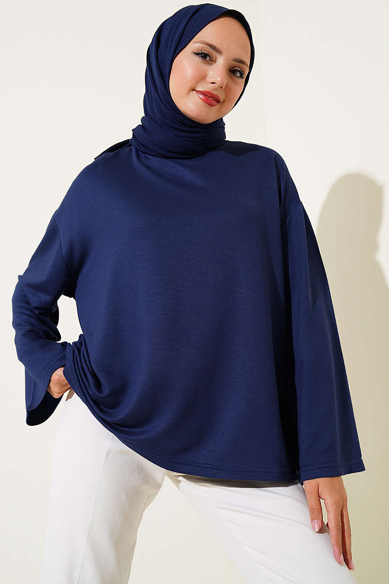 Basic Drop-Shoulder Jersey Tunic - Dark Navy