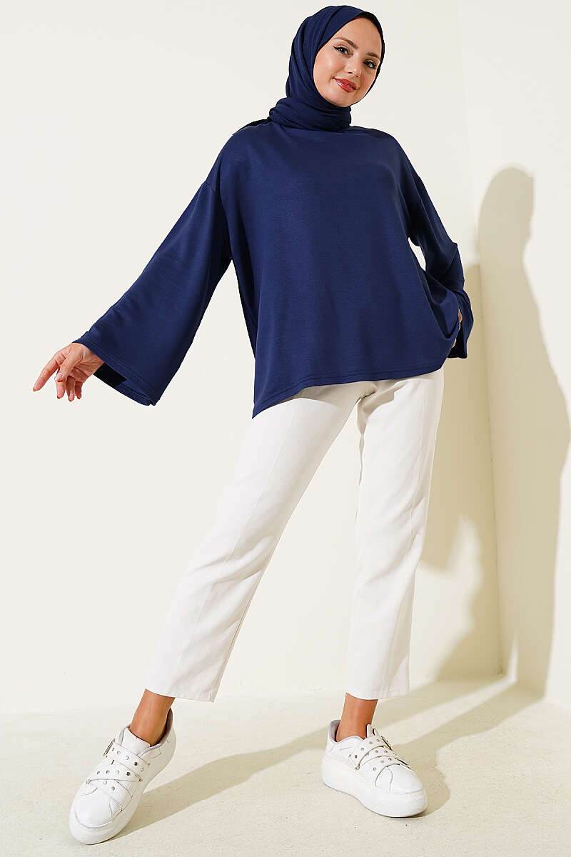 Basic Drop-Shoulder Jersey Tunic - Dark Navy