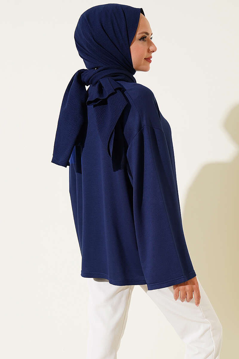 Basic Drop-Shoulder Jersey Tunic - Dark Navy