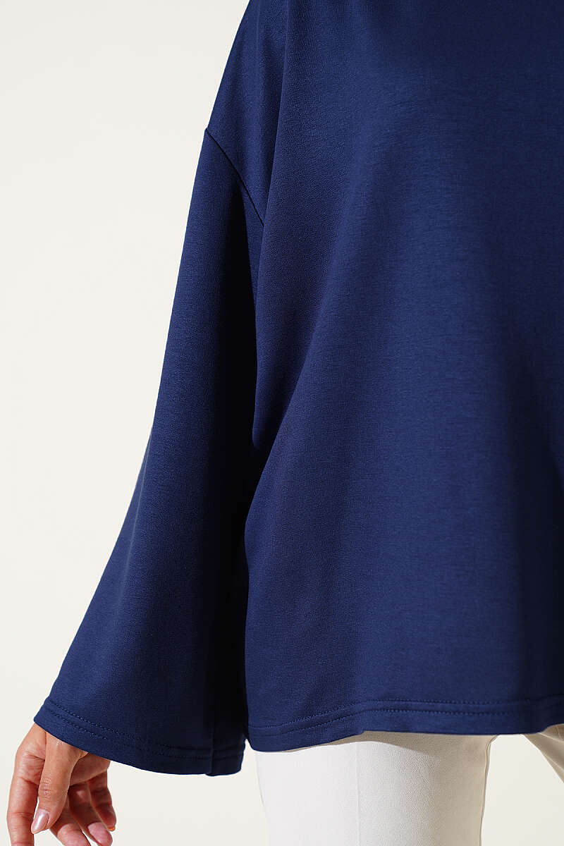 Basic Drop-Shoulder Jersey Tunic - Dark Navy
