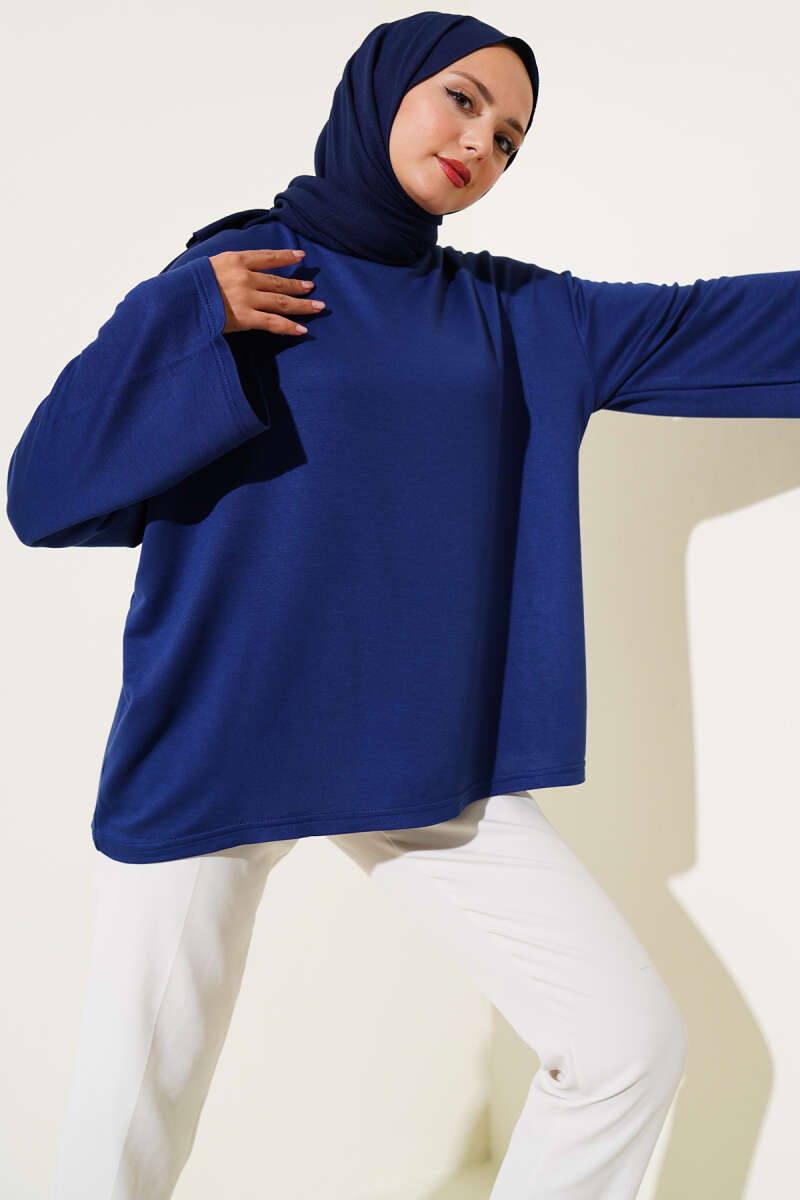 Basic Drop-Shoulder Jersey Tunic - Navy