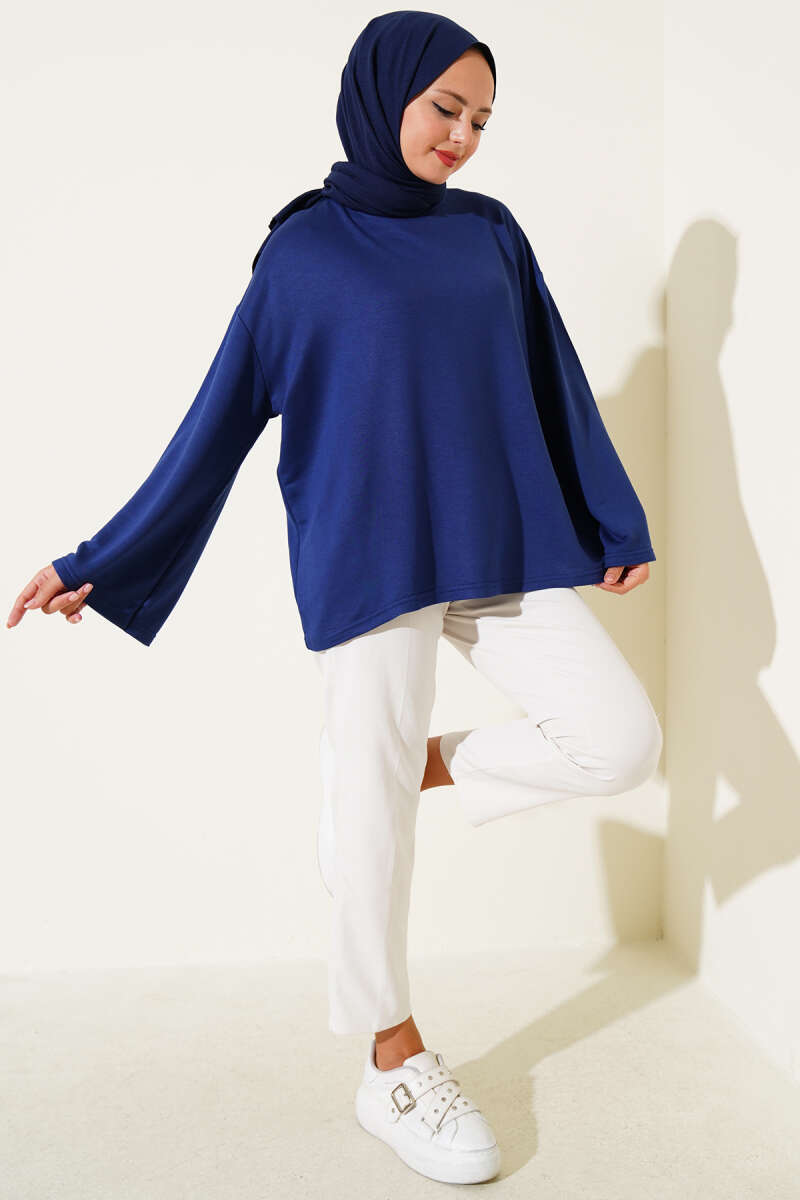 Basic Drop-Shoulder Jersey Tunic - Navy