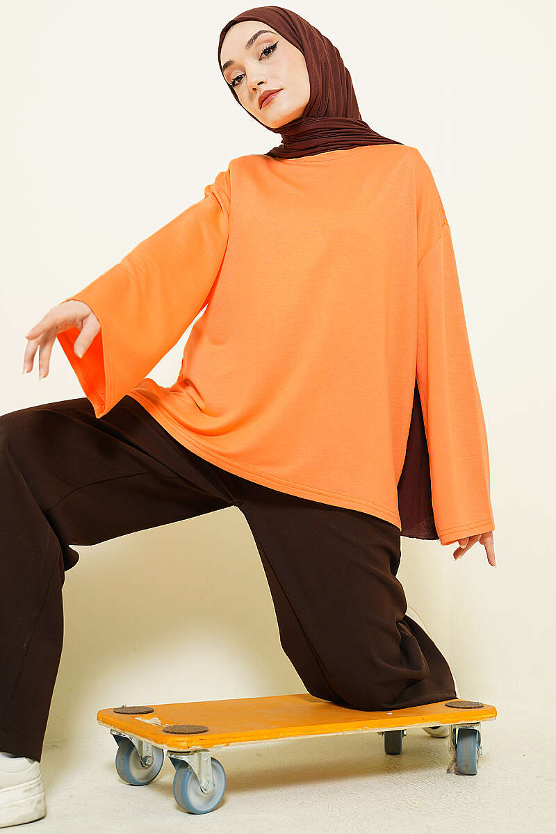 Basic Drop-Shoulder Jersey Tunic - Orange
