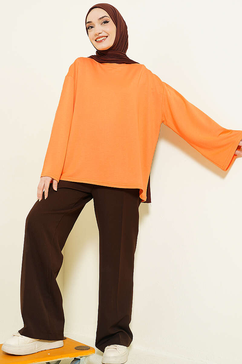 Basic Drop-Shoulder Jersey Tunic - Orange