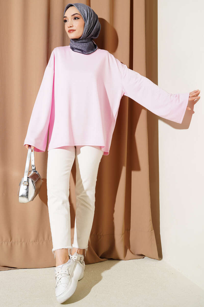 Basic Drop-Shoulder Jersey Tunic - Pink