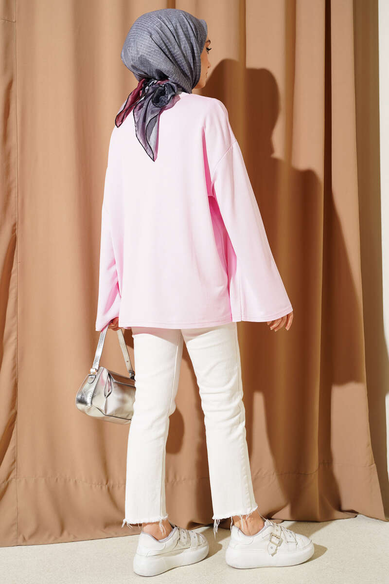 Basic Drop-Shoulder Jersey Tunic - Pink