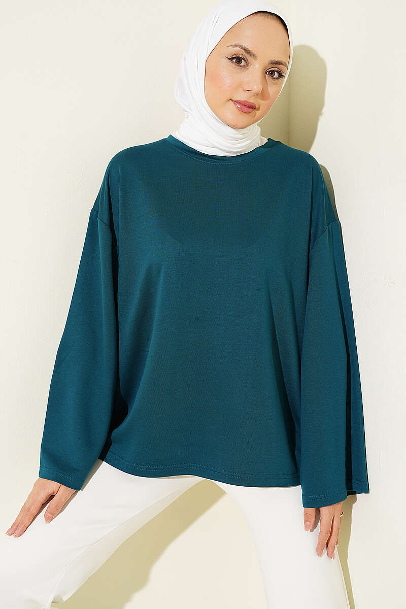 Basic Drop-Shoulder Jersey Tunic - Teal