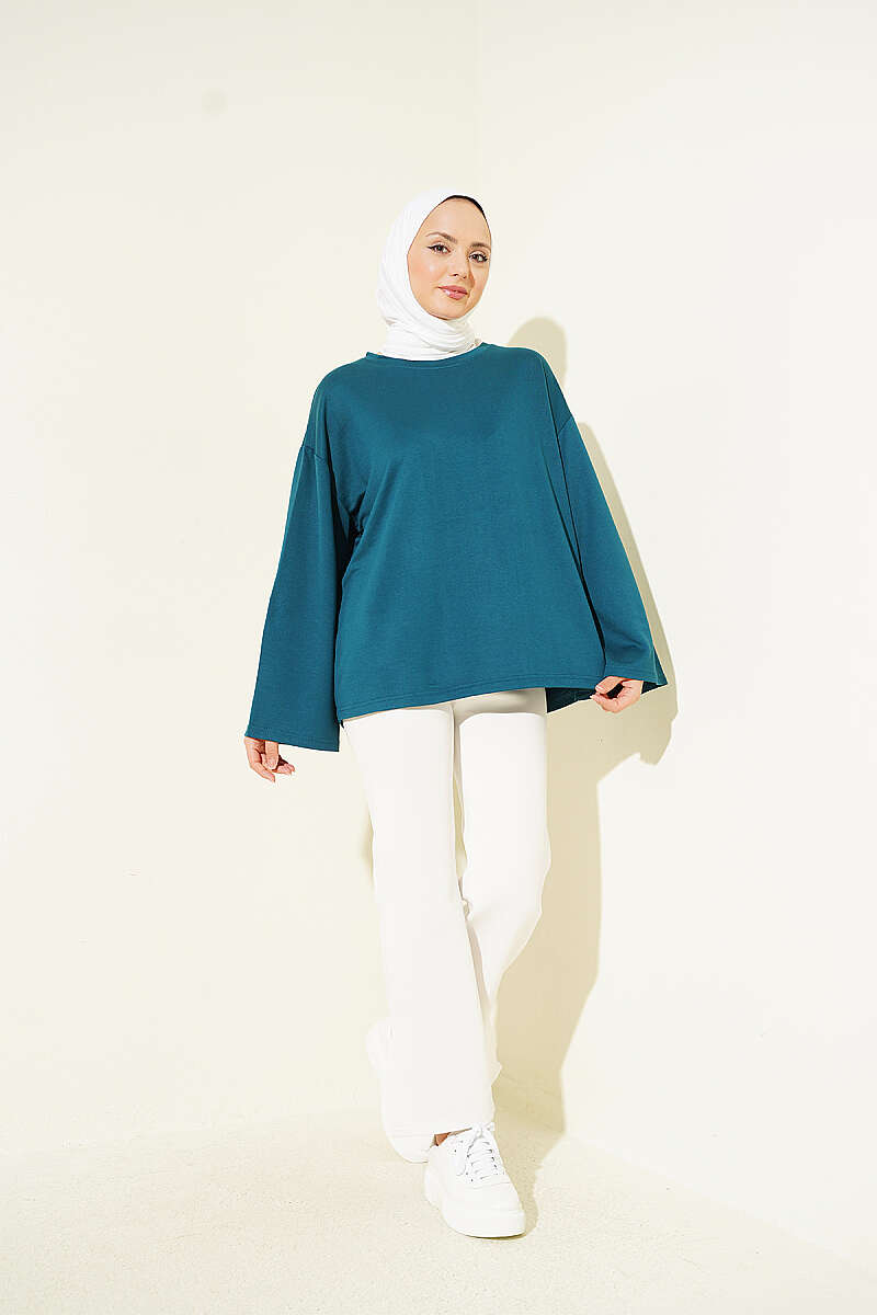 Basic Drop-Shoulder Jersey Tunic - Teal