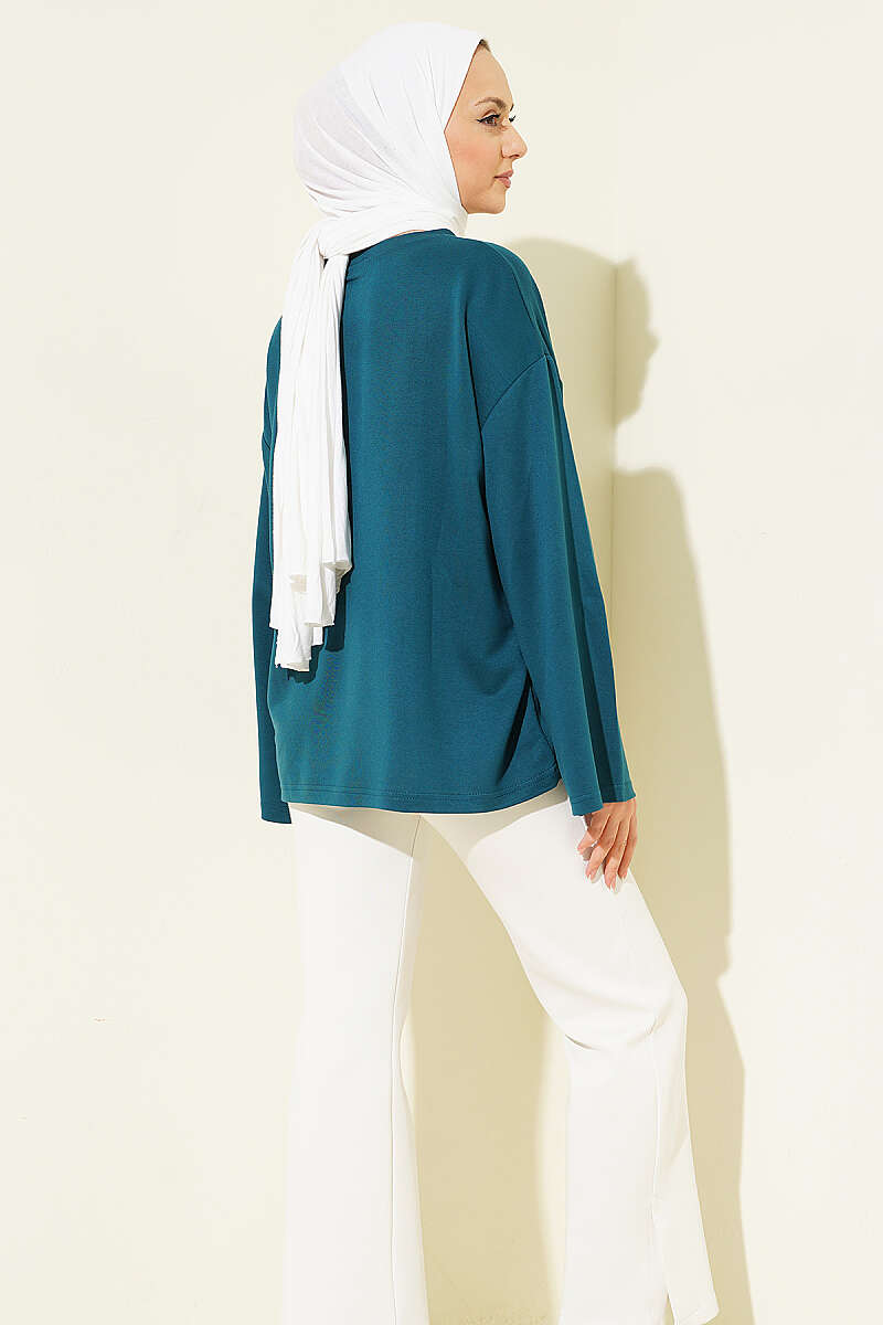 Basic Drop-Shoulder Jersey Tunic - Teal