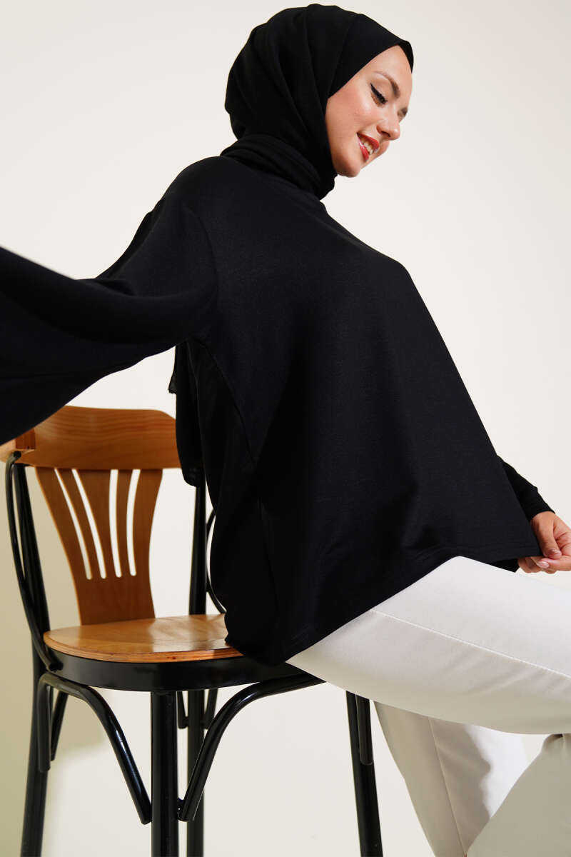 Basic Drop-Shoulder Jersey Tunic - Black