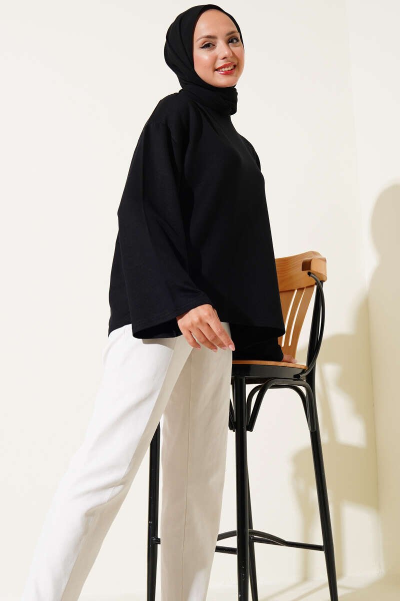 Basic Drop-Shoulder Jersey Tunic - Black
