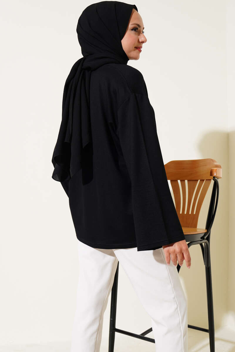 Basic Drop-Shoulder Jersey Tunic - Black