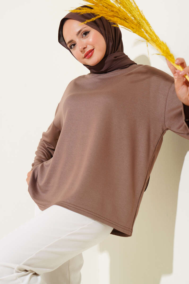 Basic Drop-Shoulder Jersey Tunic - Mink