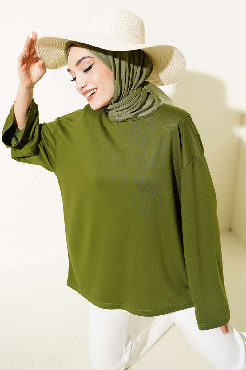 Basic Drop-Shoulder Jersey Tunic - Green