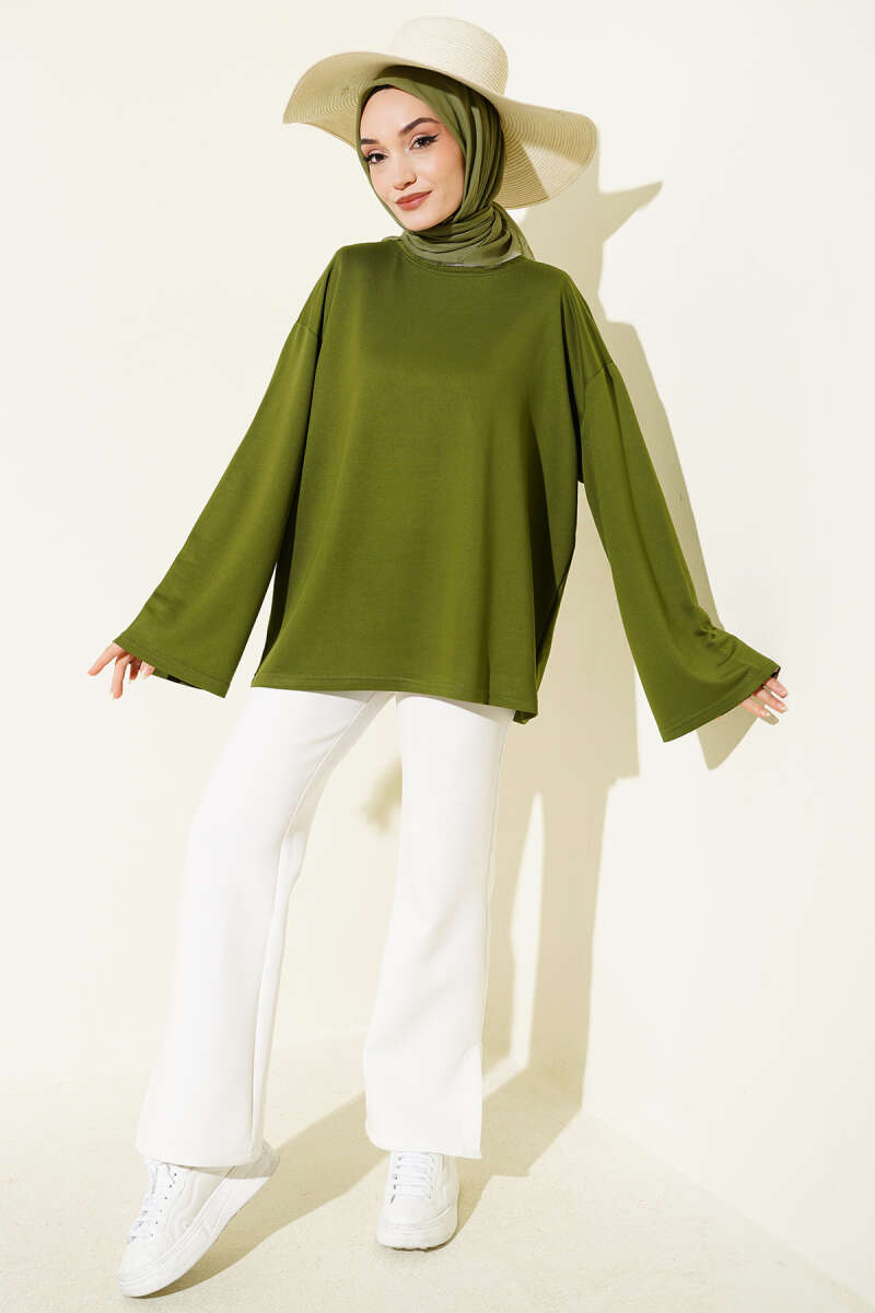 Basic Drop-Shoulder Jersey Tunic - Green