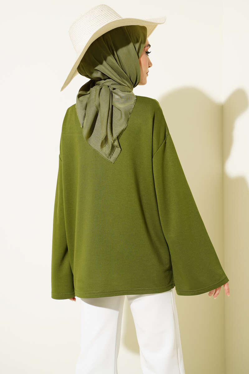 Basic Drop-Shoulder Jersey Tunic - Green