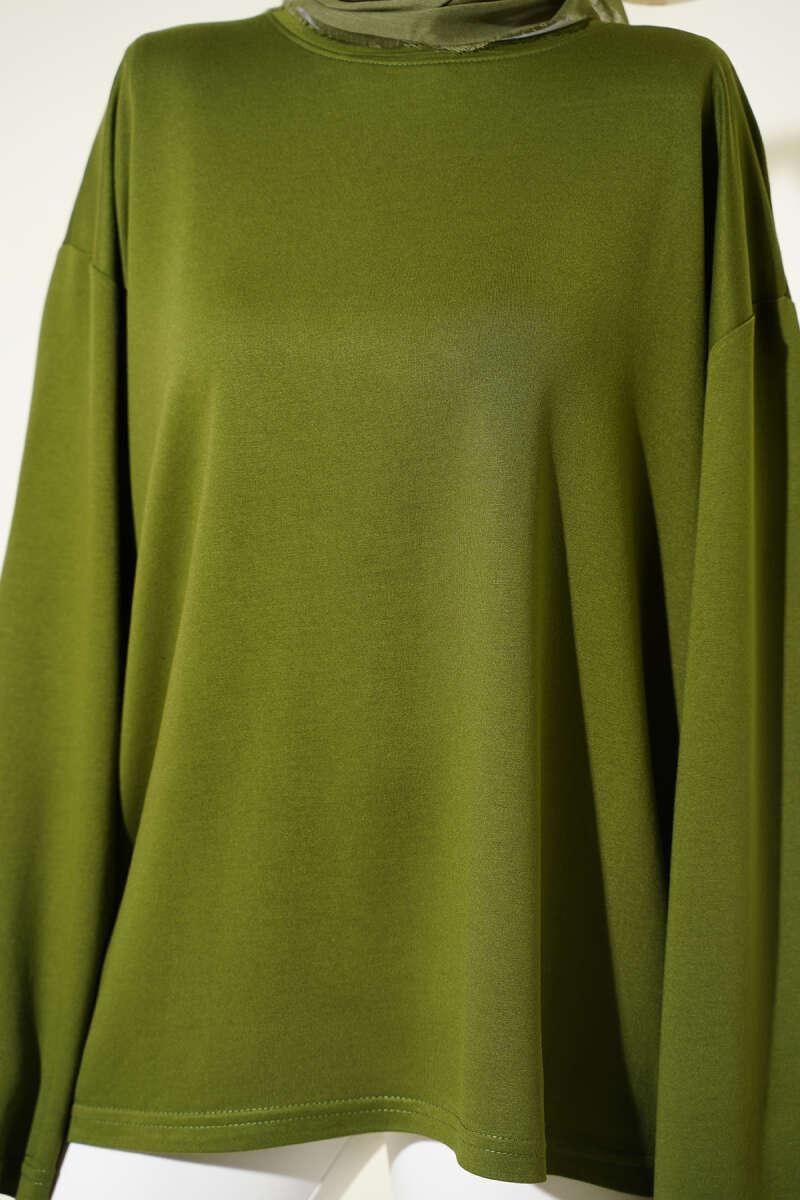 Basic Drop-Shoulder Jersey Tunic - Green