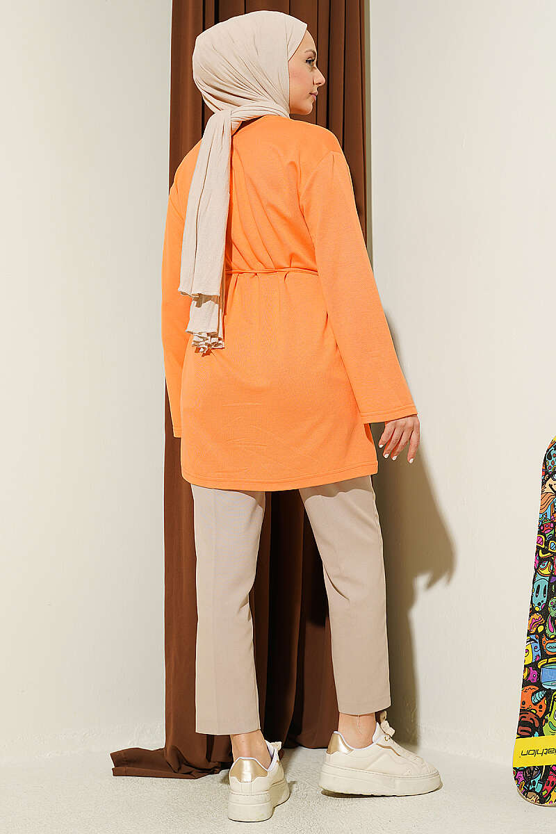 Wide-Sleeve Jersey Tunic with Cord Belt - Orange