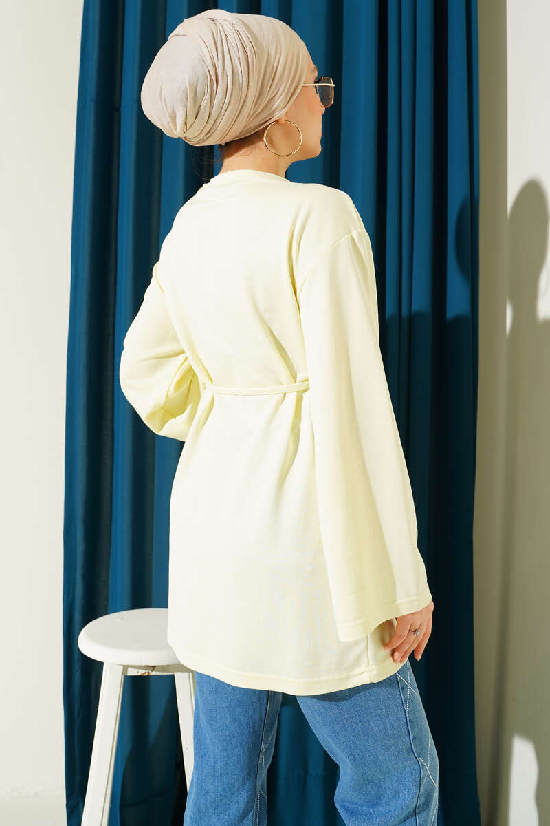 Wide-Sleeve Jersey Tunic with Cord Belt - Yellow