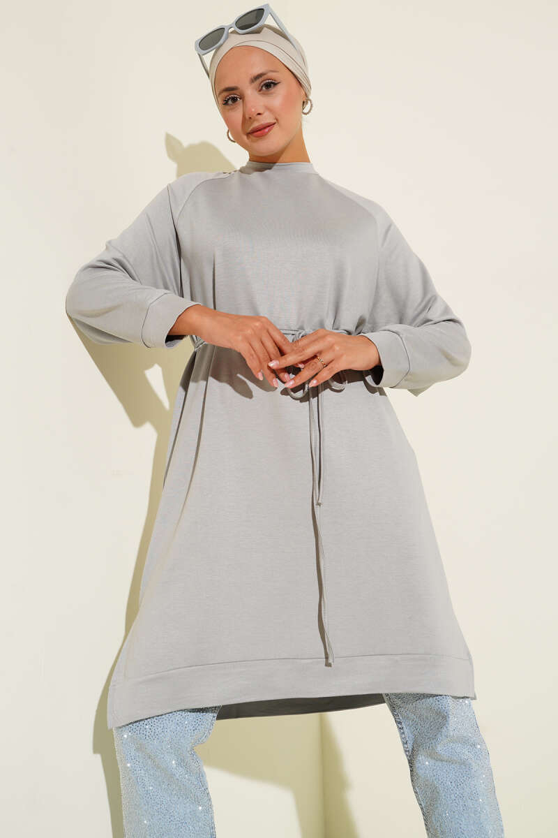 Long Loycha Tunic with Tie Belt - Grey