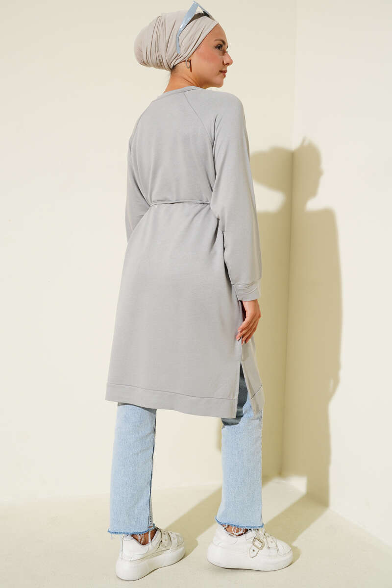 Long Loycha Tunic with Tie Belt - Grey