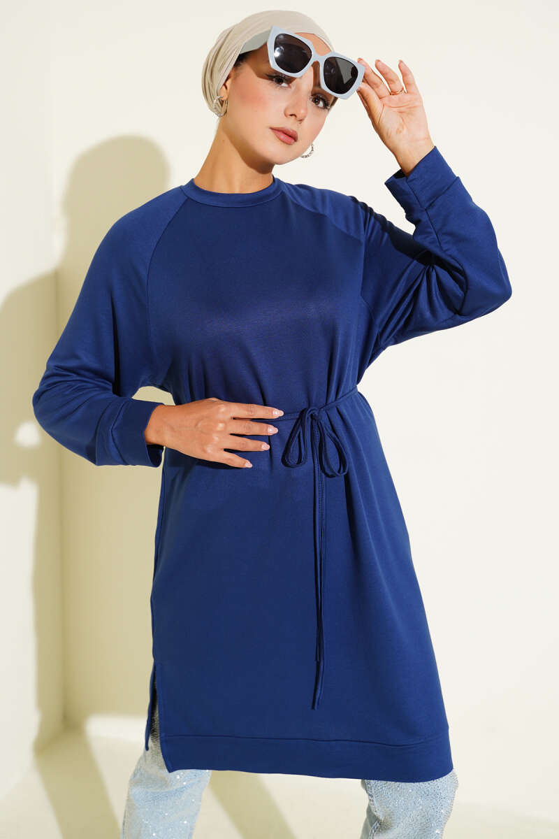Long Loycha Tunic with Tie Belt - Navy