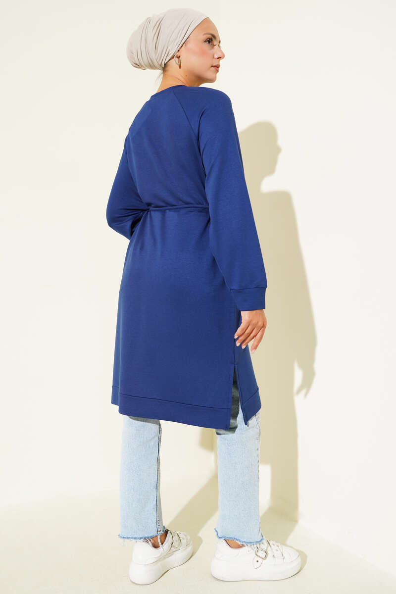 Long Loycha Tunic with Tie Belt - Navy