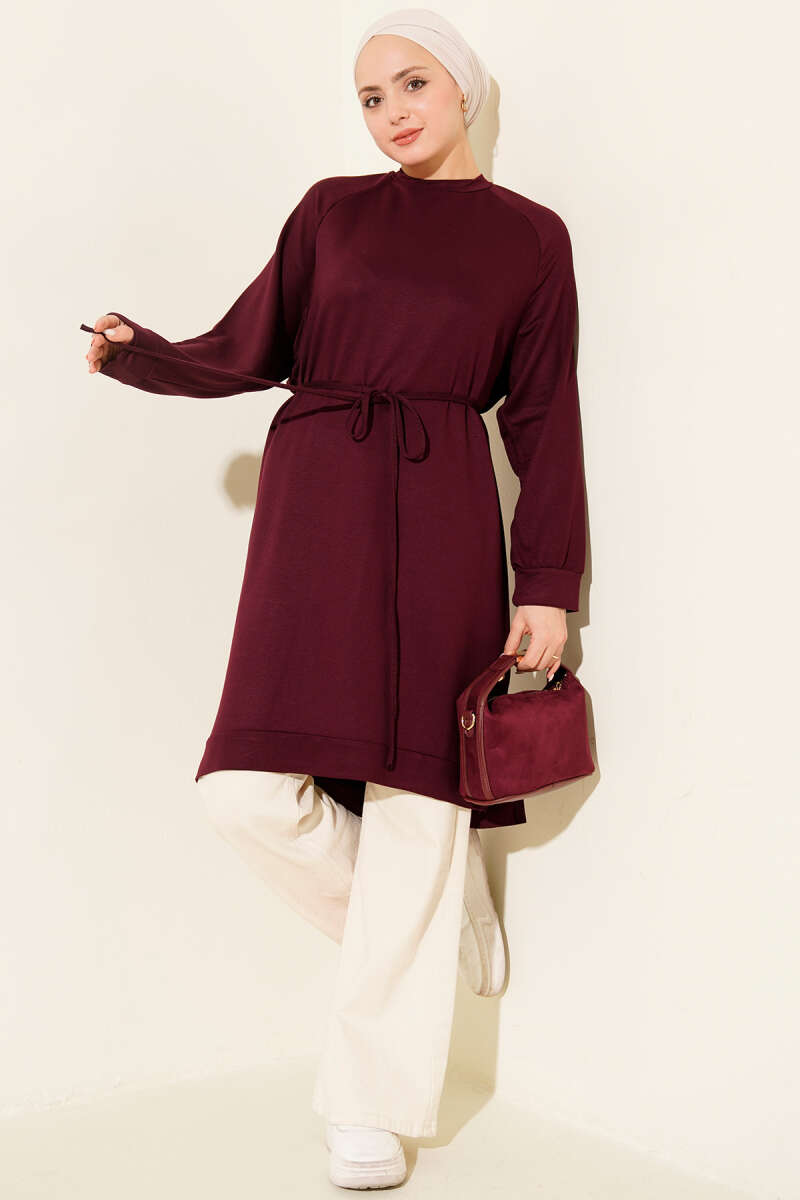 Long Loycha Tunic with Tie Belt - Plum