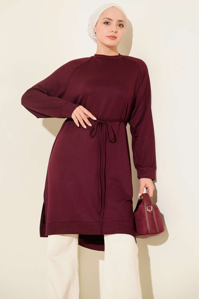Long Loycha Tunic with Tie Belt - Plum