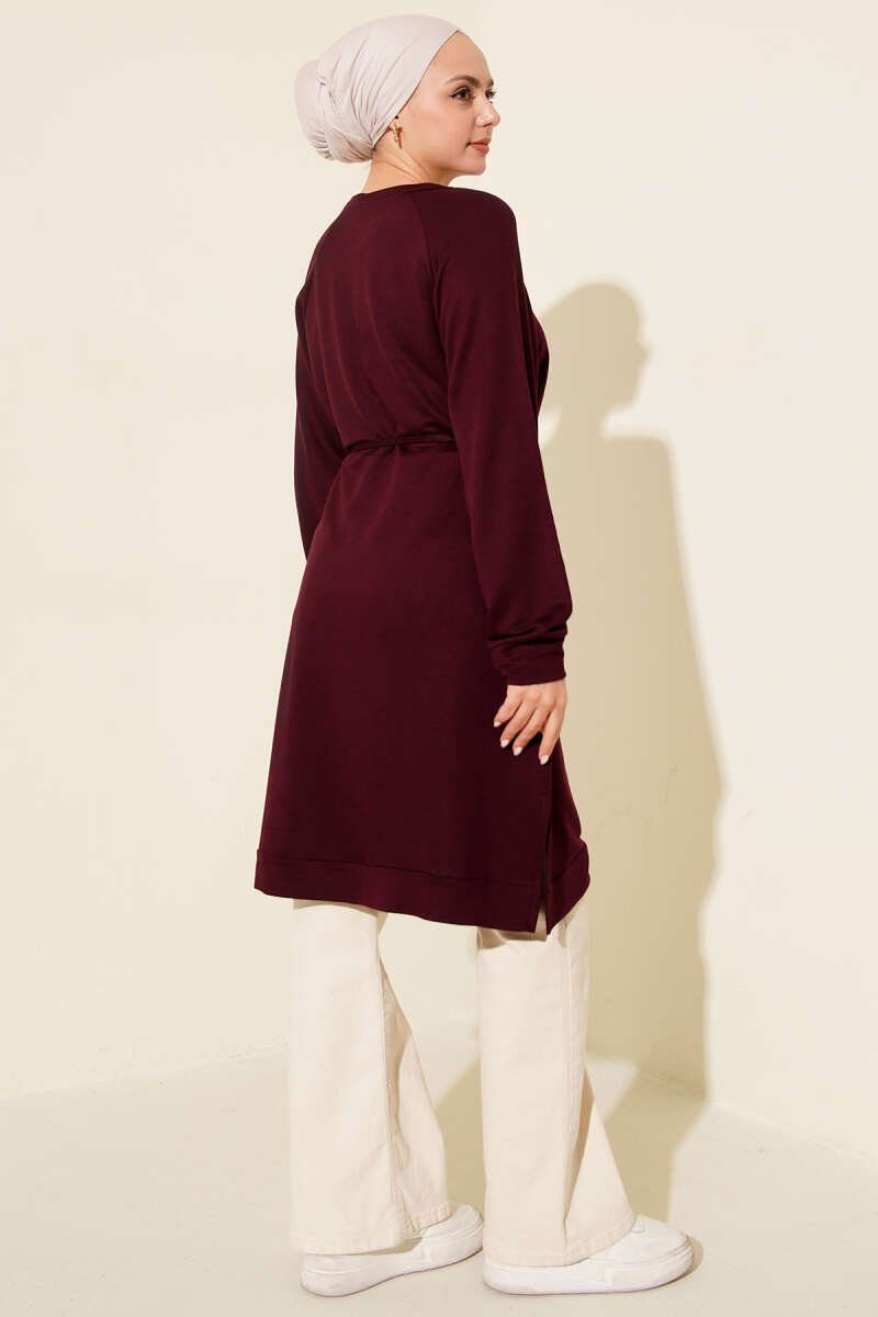 Long Loycha Tunic with Tie Belt - Plum