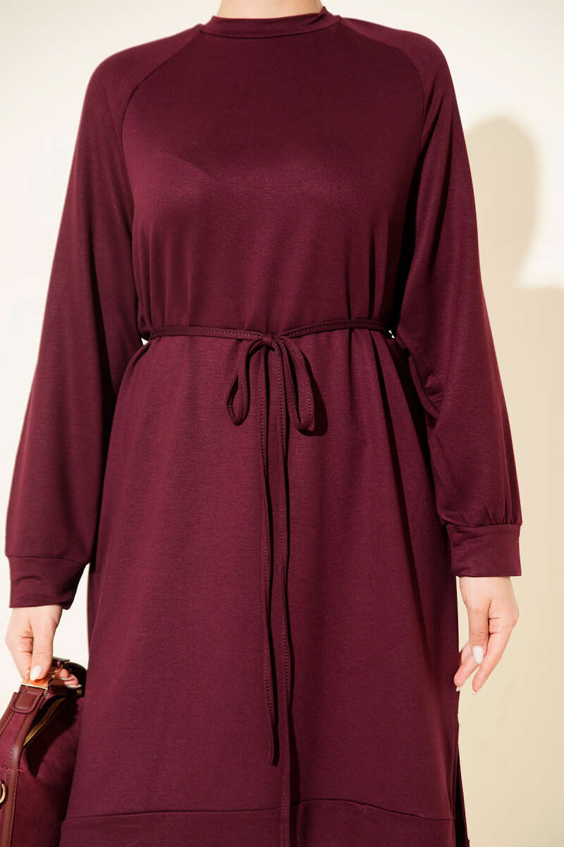 Long Loycha Tunic with Tie Belt - Plum