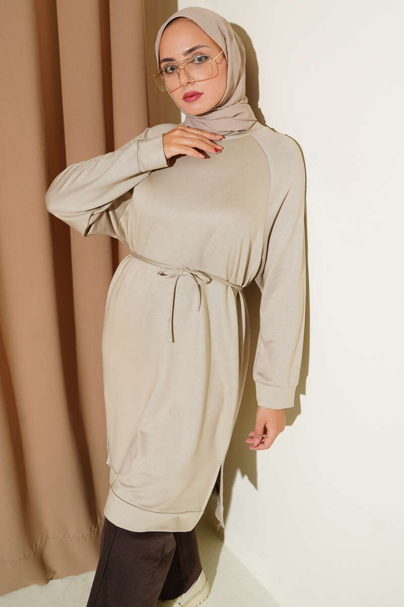 Long Loycha Tunic with Tie Belt - Stone