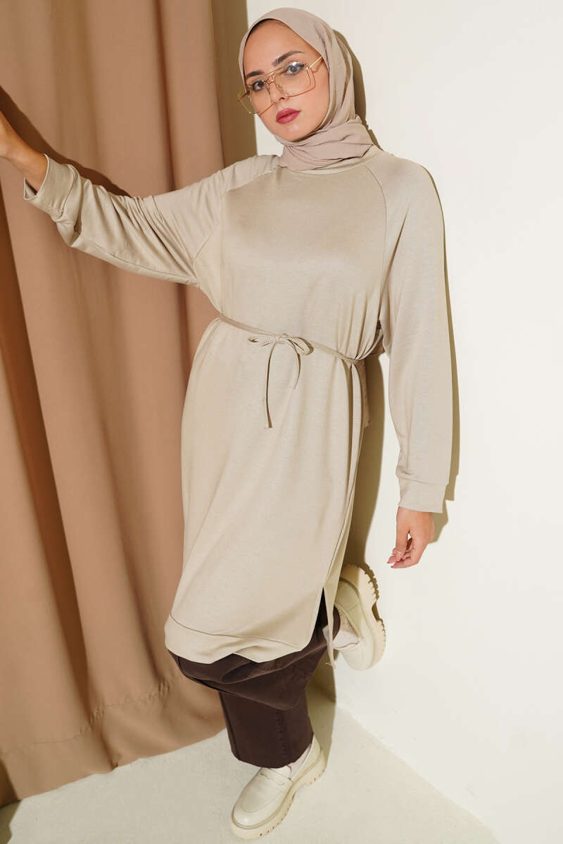 Long Loycha Tunic with Tie Belt - Stone