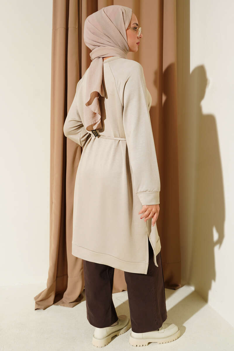 Long Loycha Tunic with Tie Belt - Stone