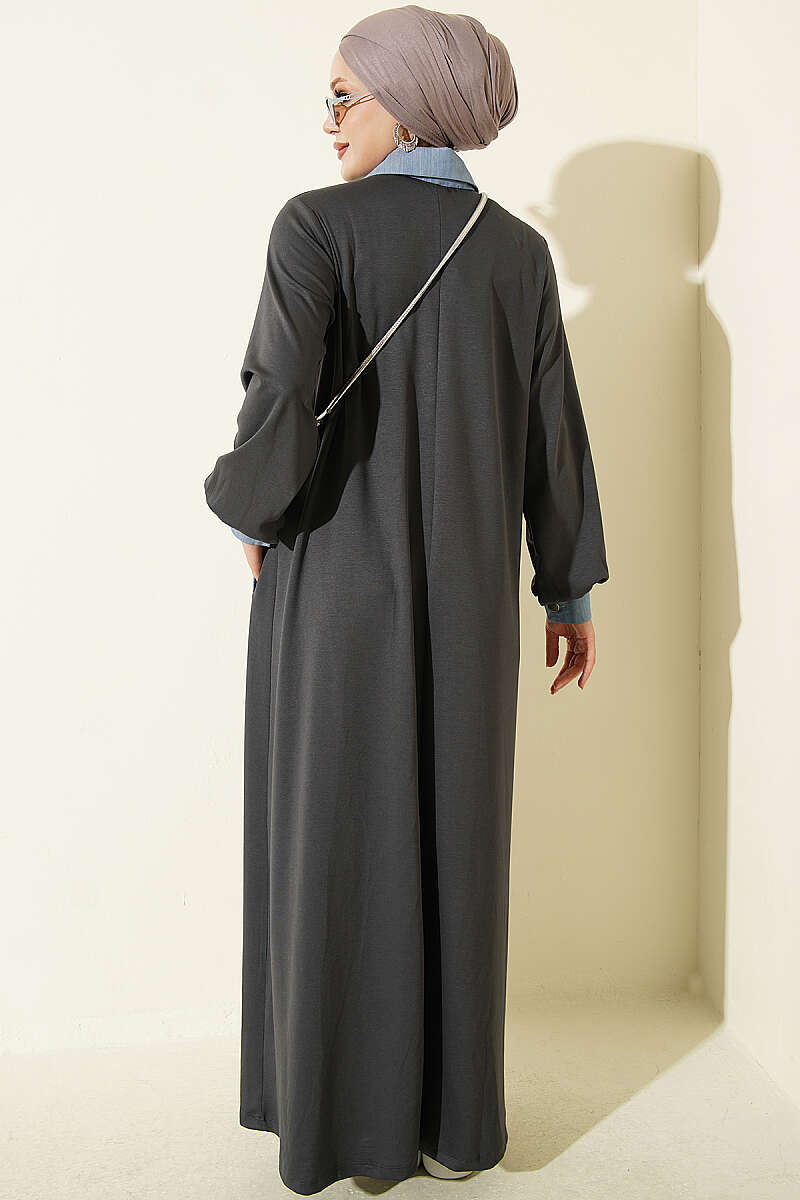 Jersey Dress with Denim Trim - Smoke Grey