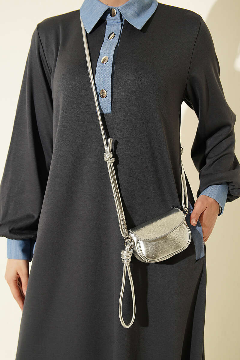 Jersey Dress with Denim Trim - Smoke Grey