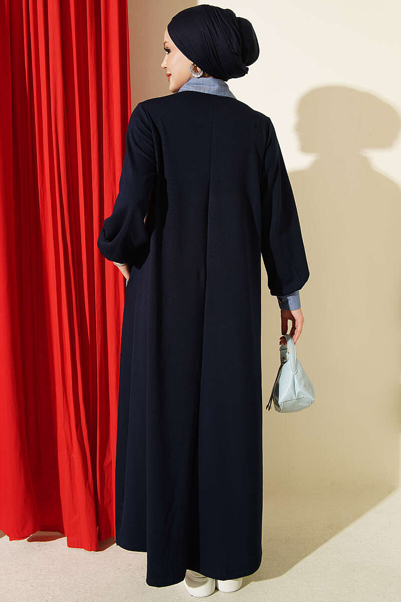 Jersey Dress with Denim Trim - Navy