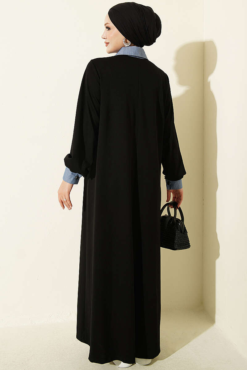 Jersey Dress with Denim Trim - Black