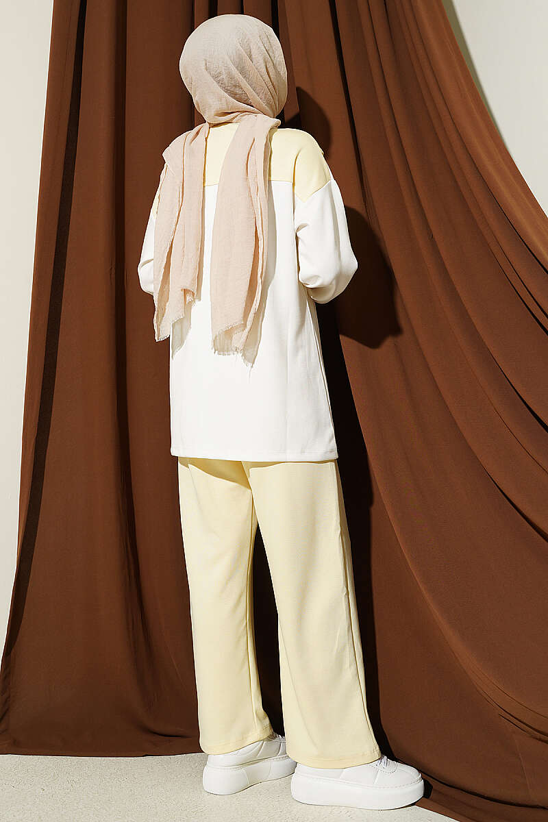 Jersey Two-Piece Set with Shoulder Scarf - Yellow