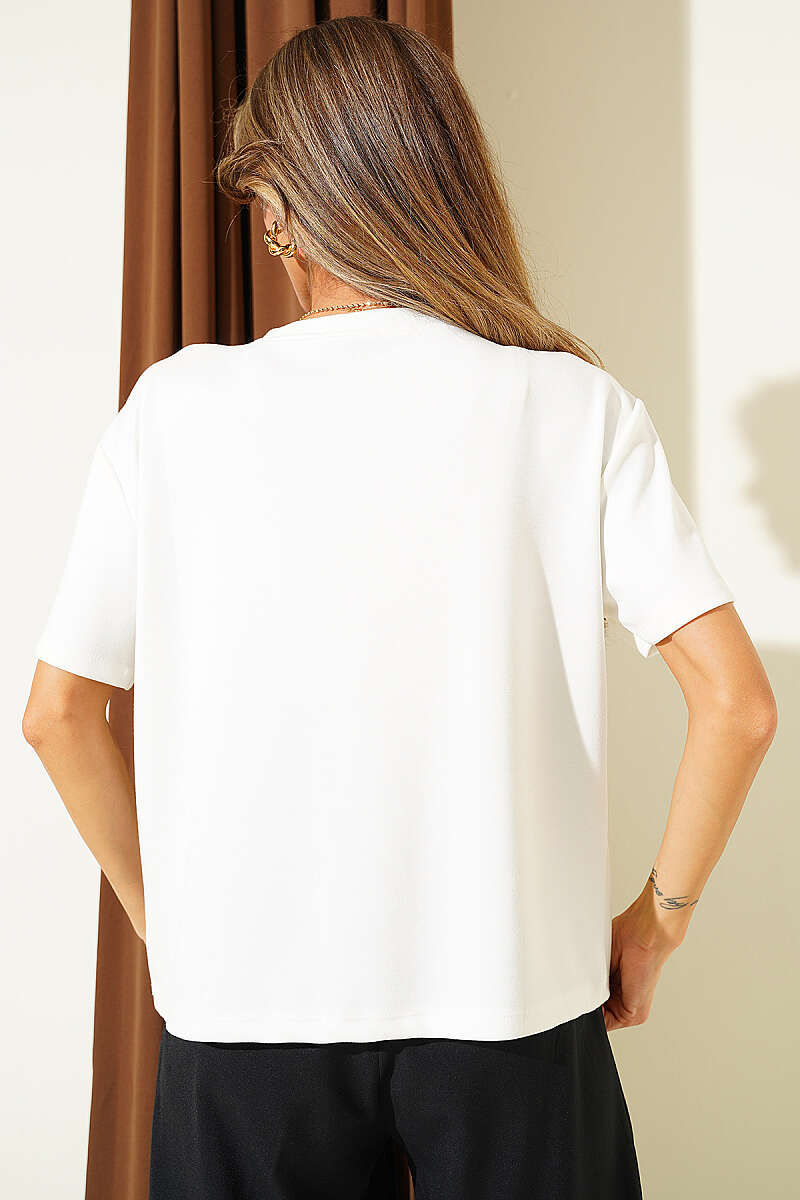 Loycha T-Shirt with Shoulder Seams - Ecru