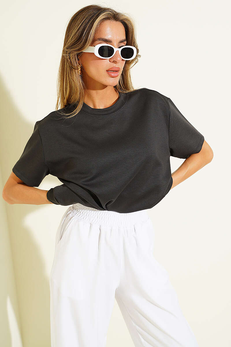 Loycha T-Shirt with Shoulder Seams - Smoke Grey