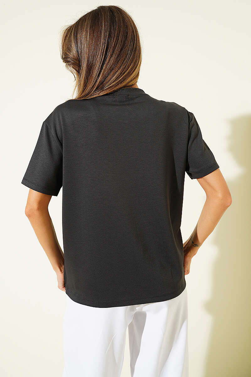 Loycha T-Shirt with Shoulder Seams - Smoke Grey