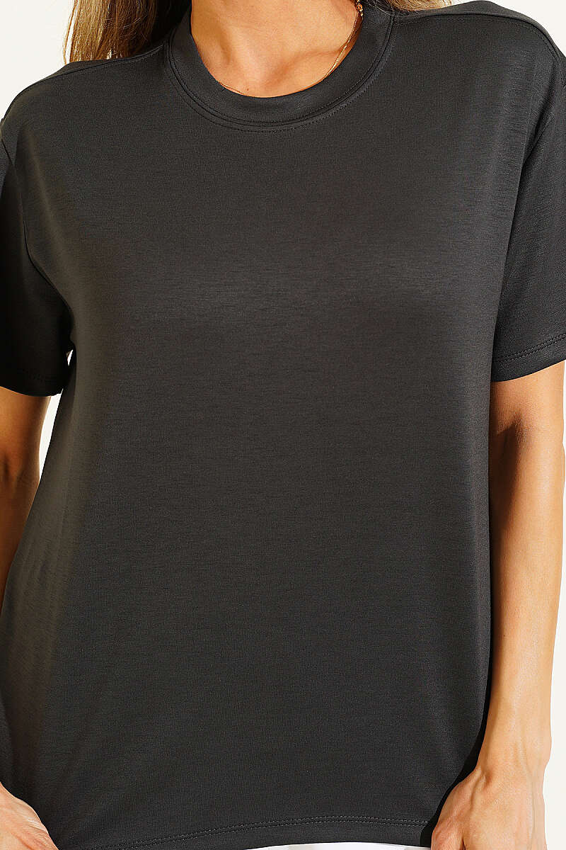 Loycha T-Shirt with Shoulder Seams - Smoke Grey