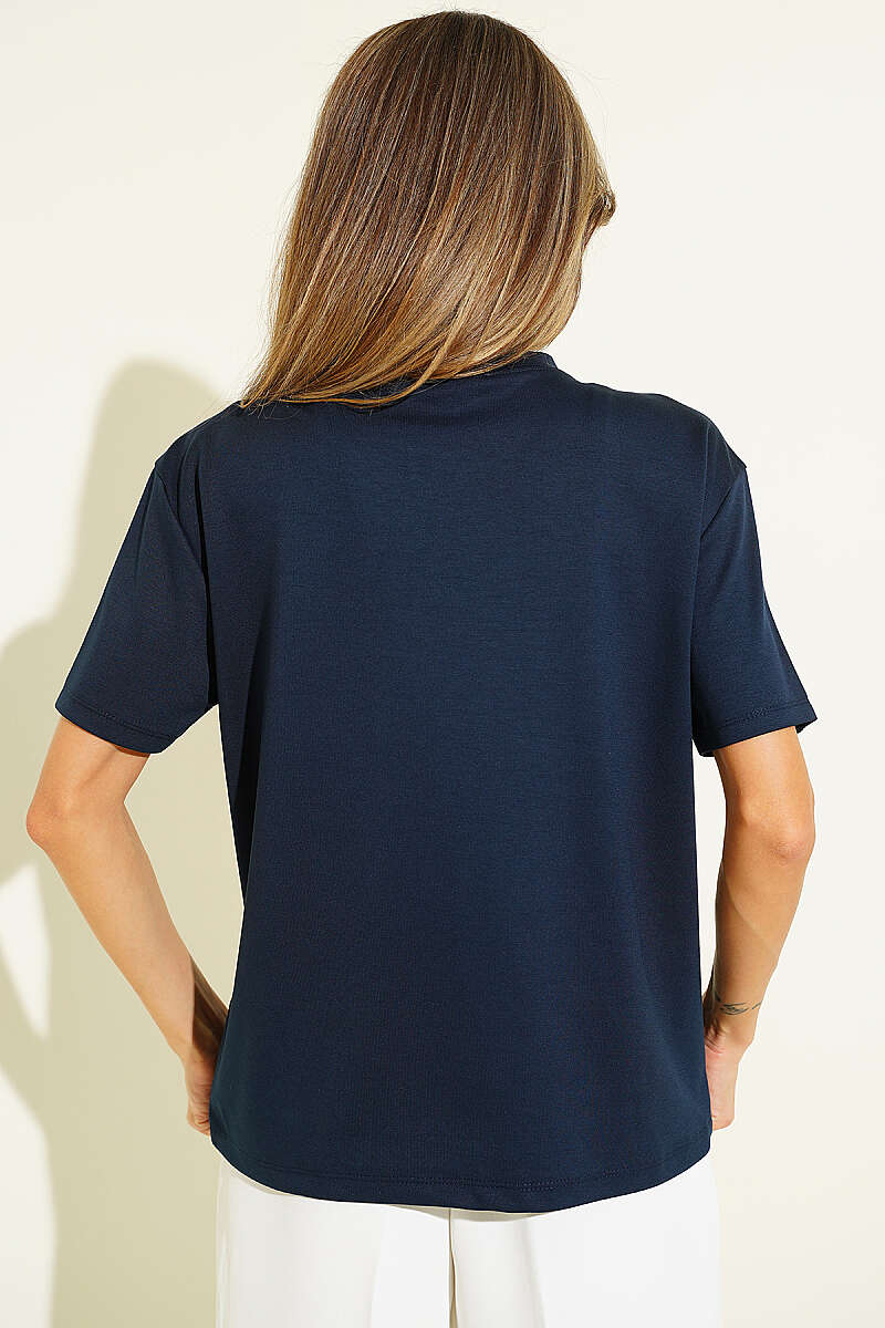 Loycha T-Shirt with Shoulder Seams - Navy
