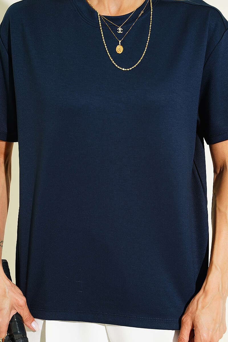 Loycha T-Shirt with Shoulder Seams - Navy