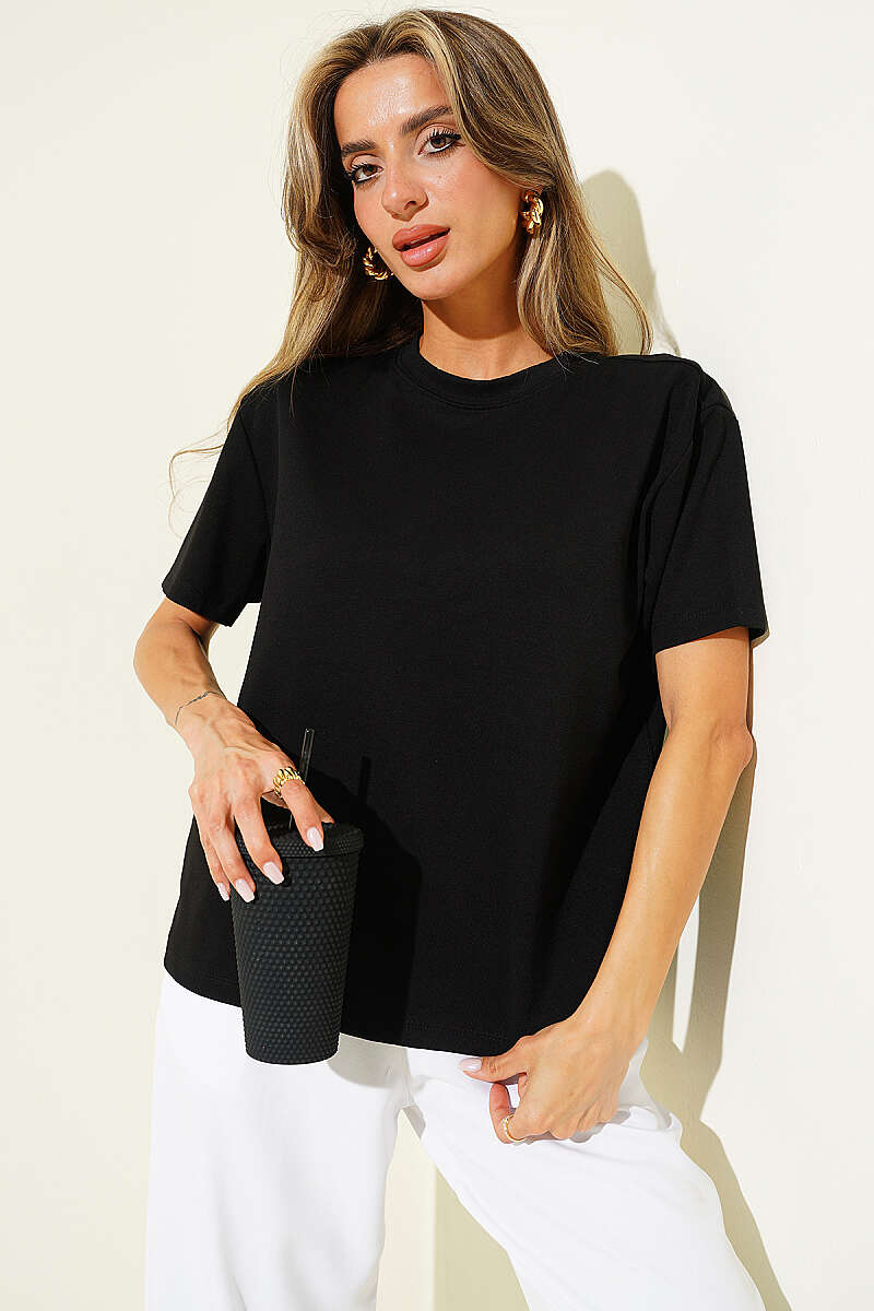 Loycha T-Shirt with Shoulder Seams - Black