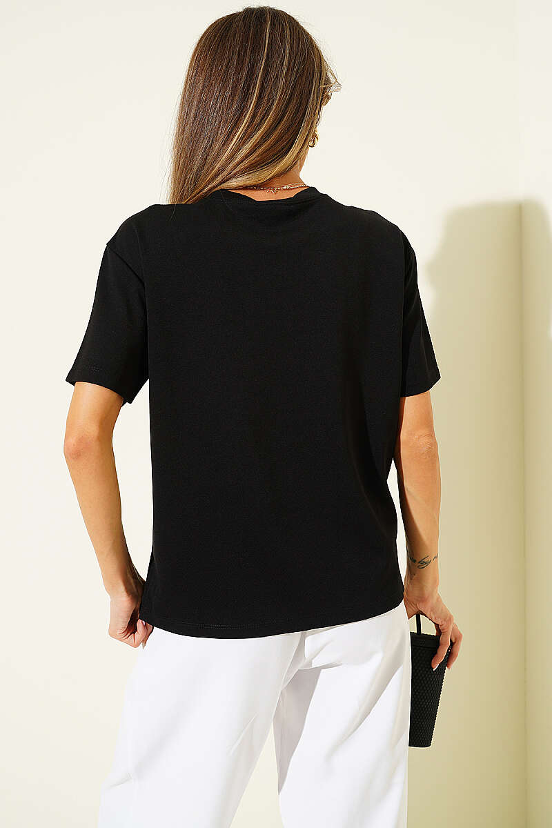 Loycha T-Shirt with Shoulder Seams - Black