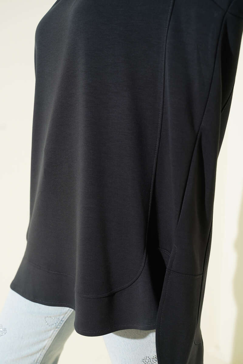 Oversized Curved-Hem Jersey Tunic - Charcoal