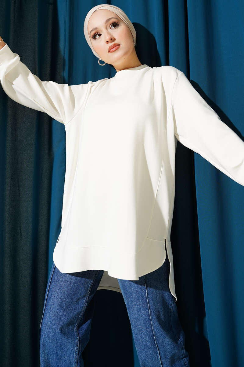 Oversized Curved-Hem Jersey Tunic - Ecru